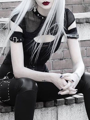 Mesh Hollow Rivet Bottoming Shirt