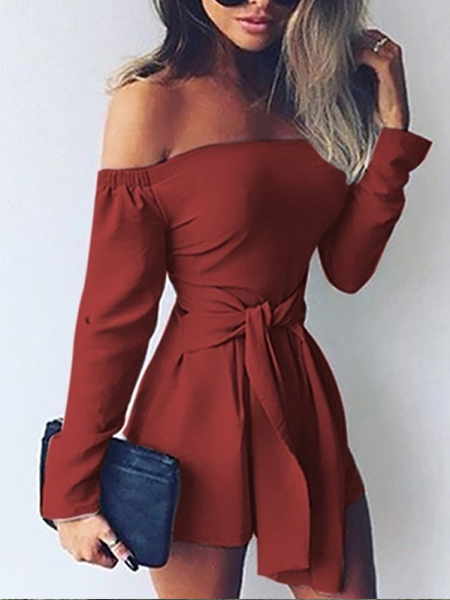 One-shoulder Solid Color Jumpsuit
