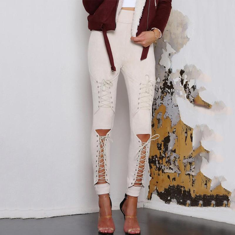 Velvet Trousers With Lace-up Cutout Design