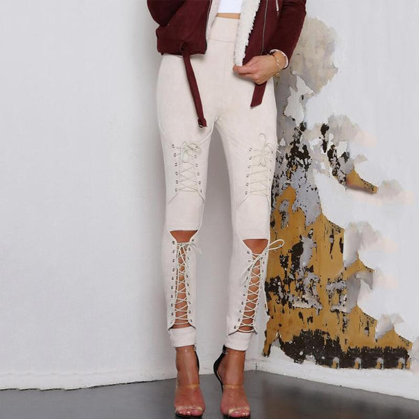 Velvet Trousers With Lace-up Cutout Design