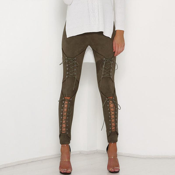 Velvet Trousers With Lace-up Cutout Design