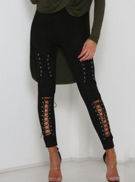 Velvet Trousers With Lace-up Cutout Design