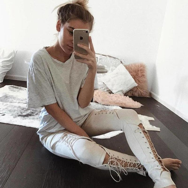Velvet Trousers With Lace-up Cutout Design