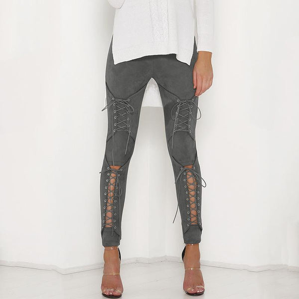 Velvet Trousers With Lace-up Cutout Design
