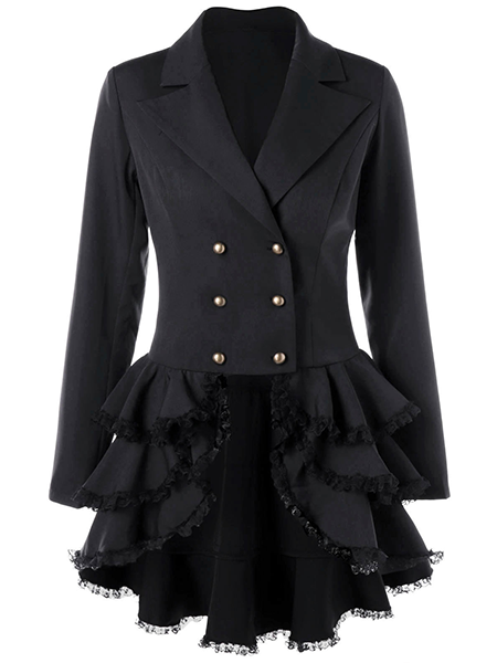 Falbala Long Sleeve Skinny Elegant Coat