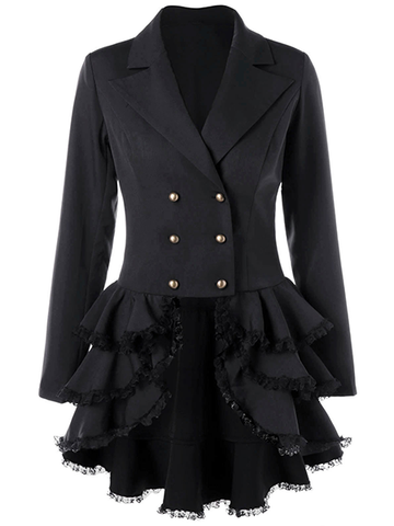 Falbala Long Sleeve Skinny Elegant Coat