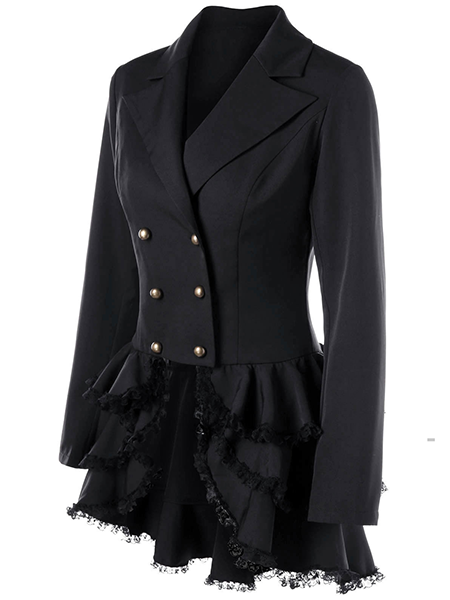 Falbala Long Sleeve Skinny Elegant Coat