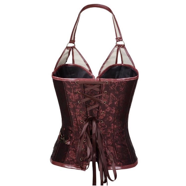 Punk Leather Corset With Belt Halterneck Top