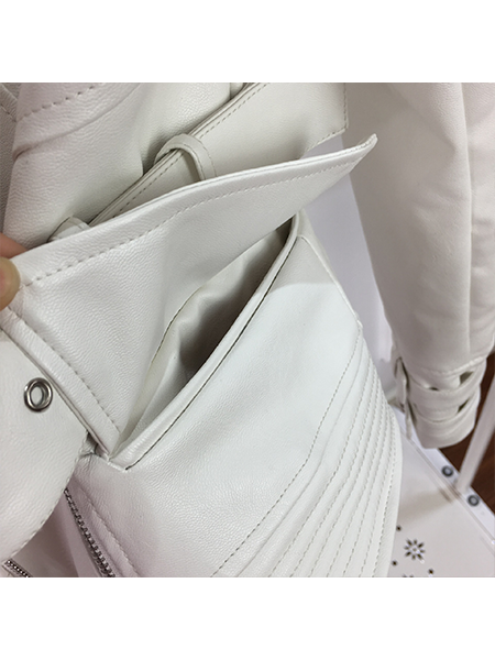 Slim Double Zip V-neck Long Sleeve Leather Jacket