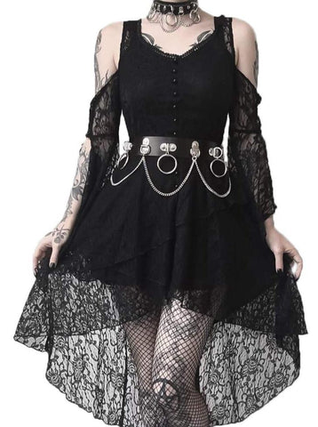 Gothic Style Waist Lace Dress Strapless