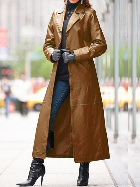 Slim Straight Leather Trench Coat