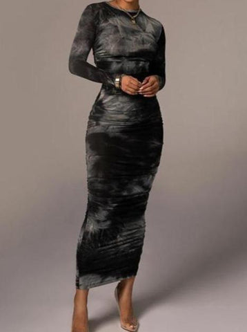 Slim Fit And Versatile Printing And Dyeing Dress