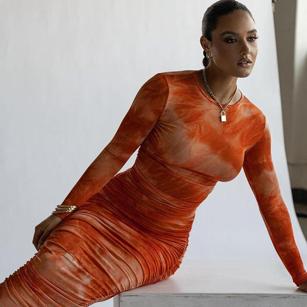 Slim Fit And Versatile Printing And Dyeing Dress