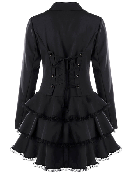 Falbala Long Sleeve Skinny Elegant Coat
