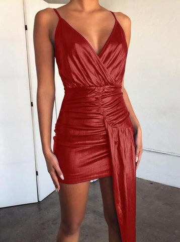 Irregular Stitching V-neck Strap Dress