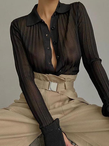 Sexy See-through Breasted Long-sleeved Shirt