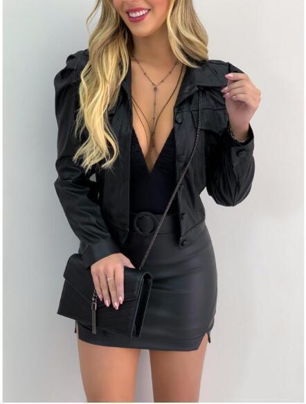 Bubble Sleeve Leather Jacket