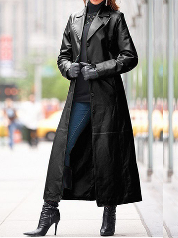 Slim Straight Leather Trench Coat