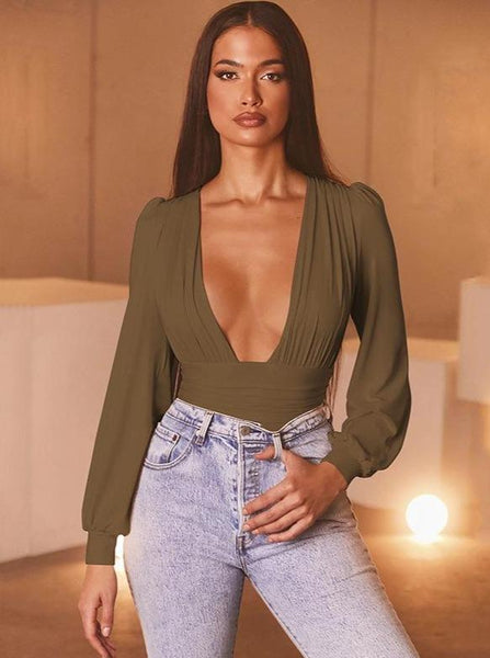 Deep V Waisted Temperament Bodysuit