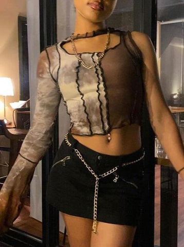 One-shoulder Long-sleeve Cropped Camouflage T-shirt
