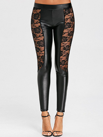 Mid-High Waist Slim Fit Lace Stitching Leggings