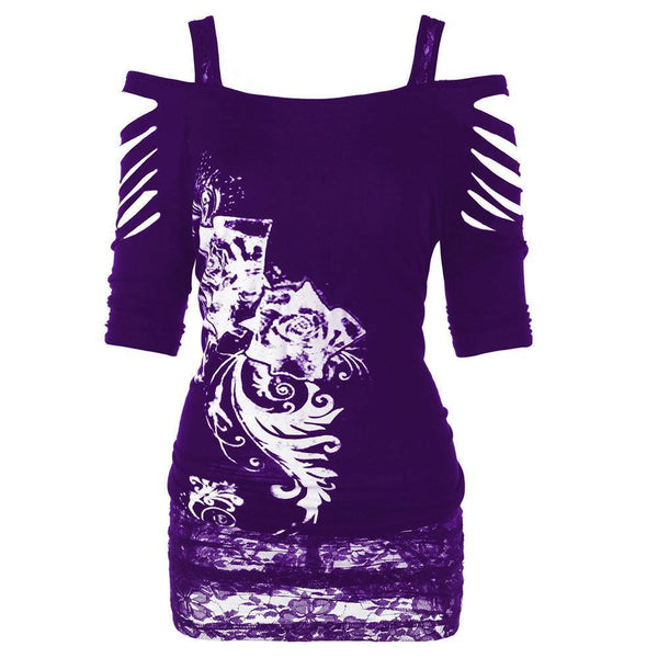 Off-the-shoulder Print Gothic Strap T-shirt