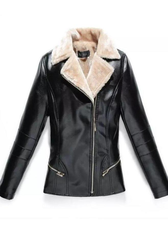 Plush Padded Suit Collar Leather Jacket