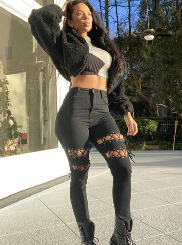 Ripped Lace High Stretch Jeans