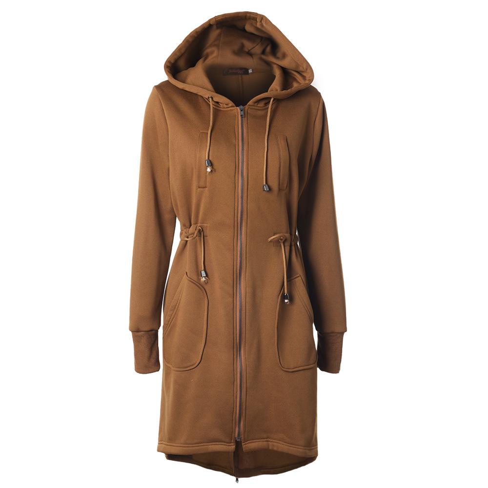Drawstring Waist Hooded Zipper Coat