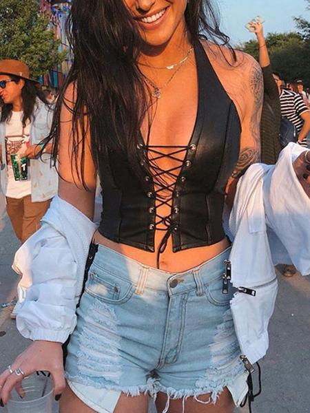 Halter Neck Tie Hollow Navel Exposed Vest