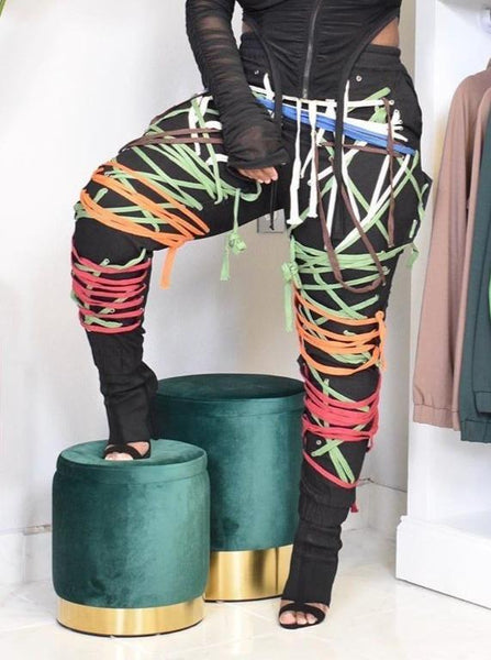 Trendy Dark Tie Webbing Trousers