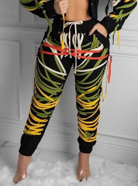 Trendy Dark Tie Webbing Trousers