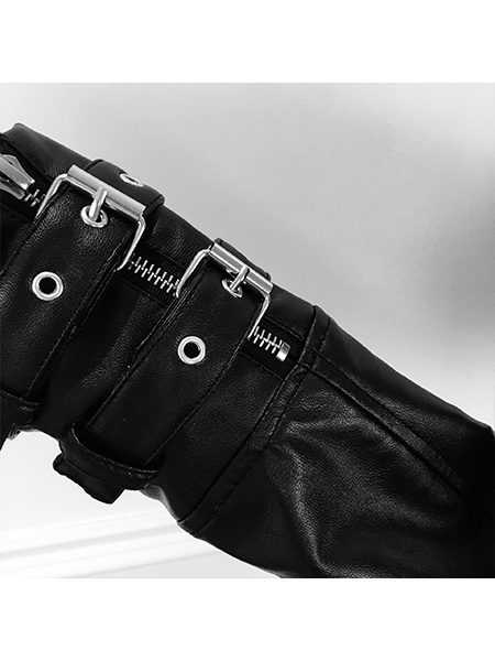 Slim Double Zip V-neck Long Sleeve Leather Jacket