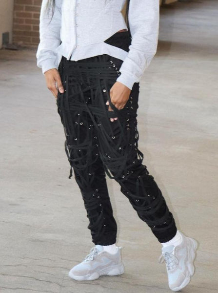 Trendy Dark Tie Webbing Trousers