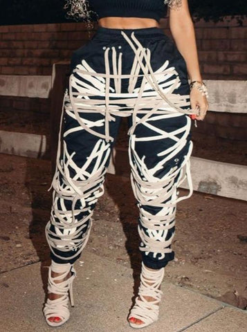 Trendy Dark Tie Webbing Trousers