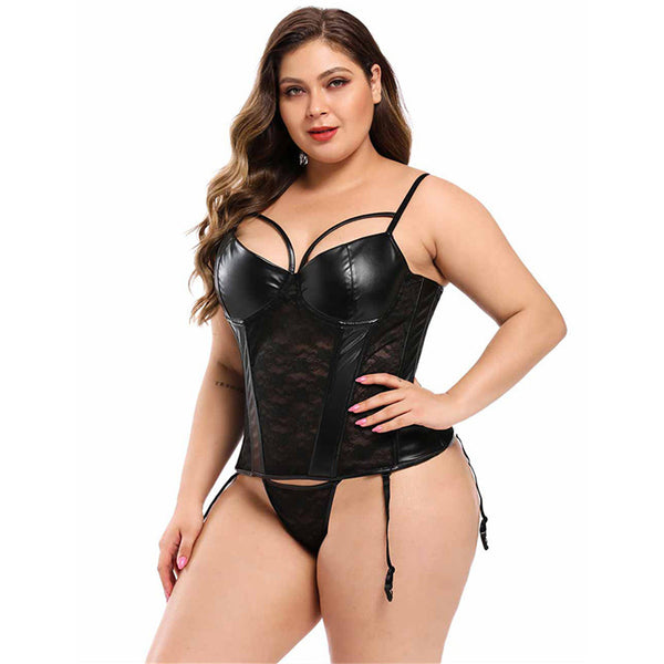 Lace Leather Waisted Corset