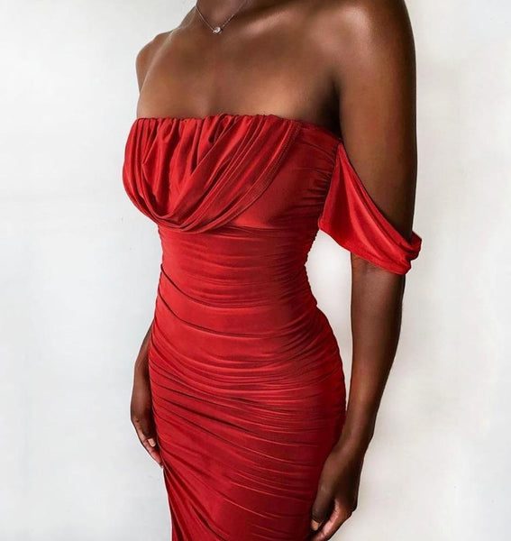 Pleated One-shoulder Dress