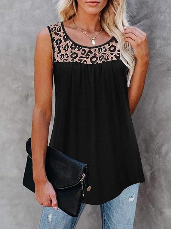 Leopard Print Loose Round Neck Vest