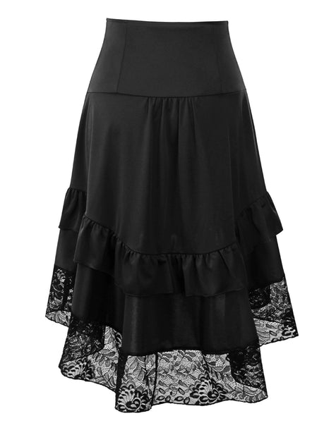 Irregular Retro Lace Stitching Skirt