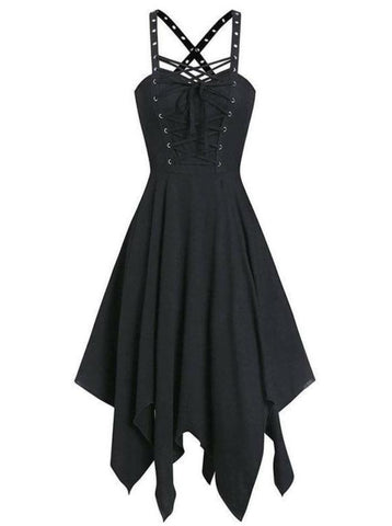 Sleeveless Lace Sling Irregular Dress