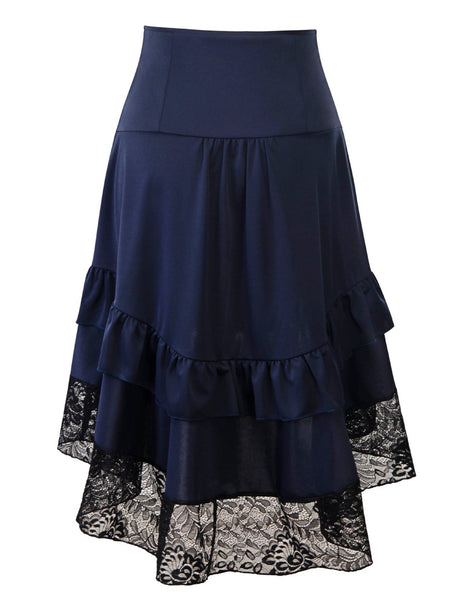 Irregular Retro Lace Stitching Skirt