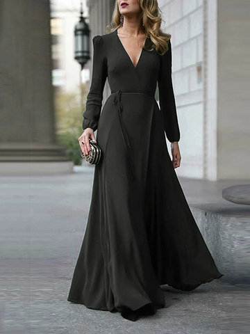 Solid Color V-neck Lace Dress