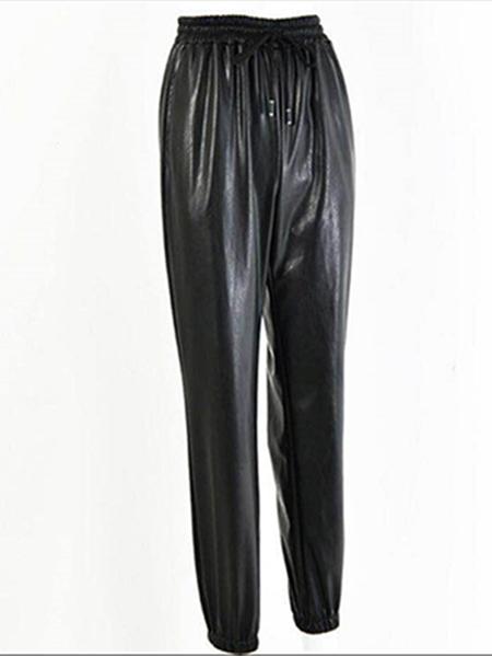 High Elastic Strapped Leather Pants