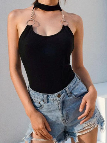 Metal Chain Halter Personality Sexy Halter Bodysuit