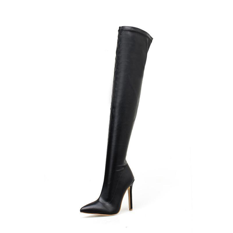 Stiletto Heel Pointed Toe Long Over The Knee Long Leather Boots