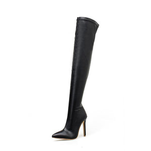 Stiletto Heel Pointed Toe Long Over The Knee Long Leather Boots