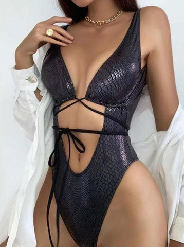 One-piece Sexy Leather Lace-up Swimsuit