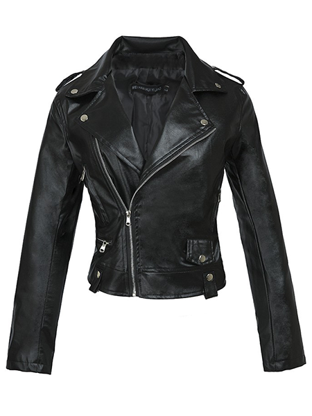 Locomotive Style Black Leather Jacket