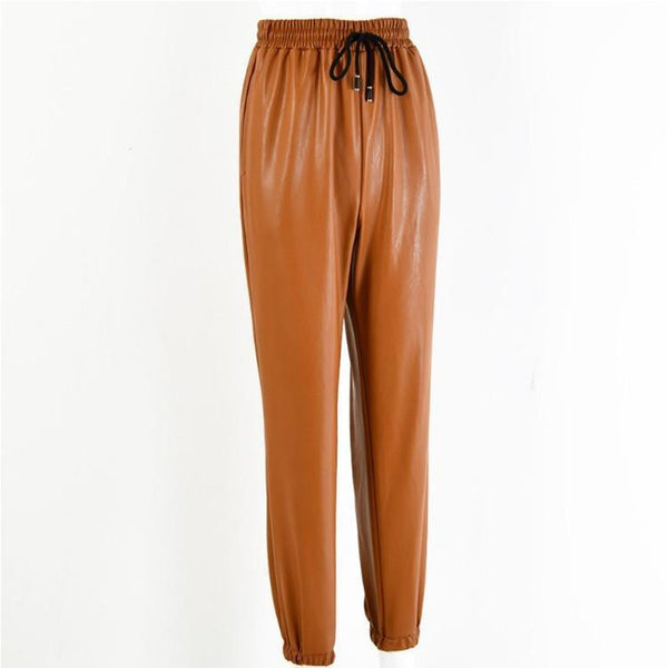 High Elastic Strapped Leather Pants