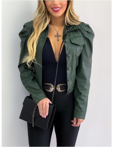 Bubble Sleeve Leather Jacket